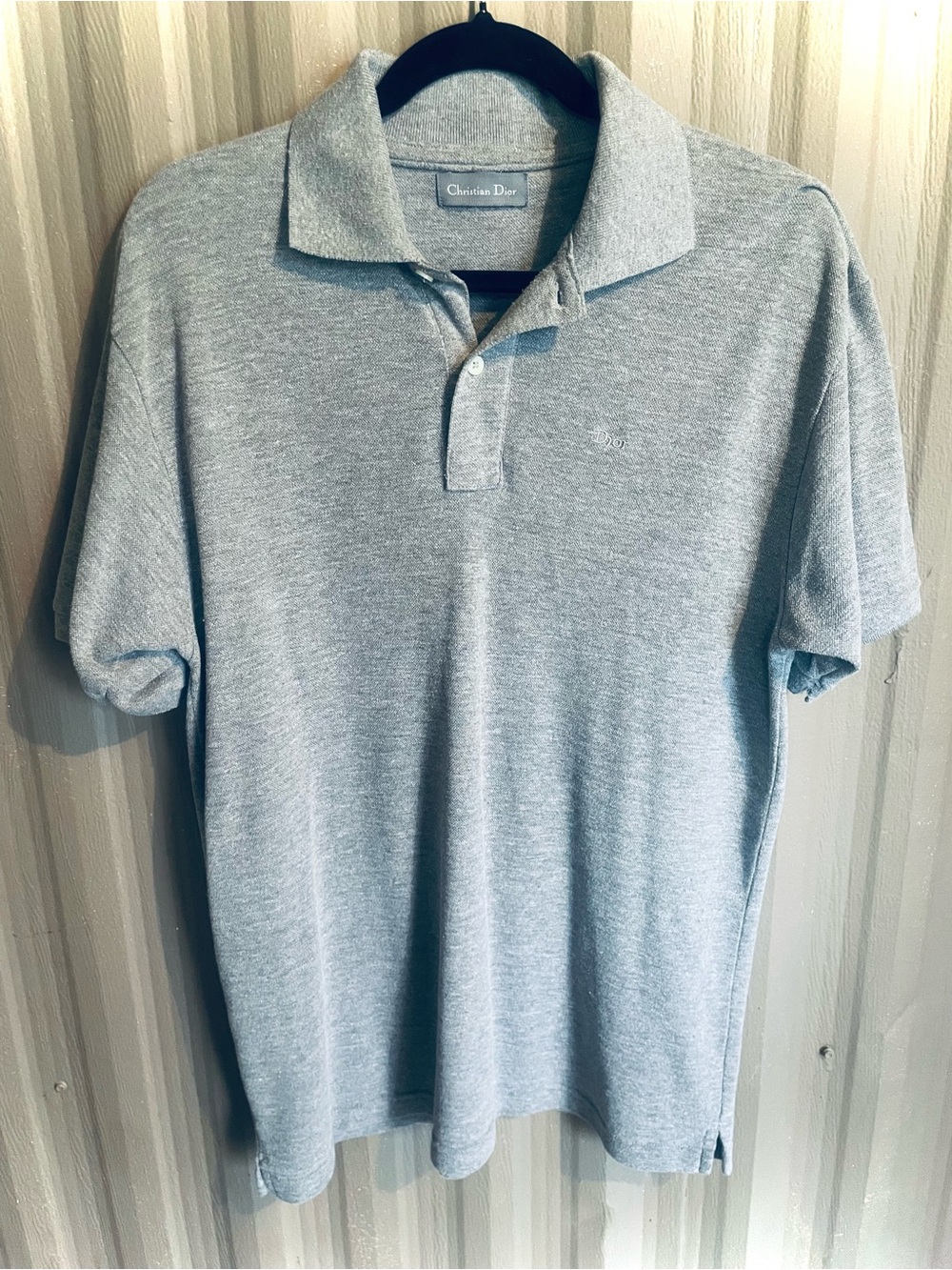 Christian Dior VTG 80s Grey Polo Shirt Classic Pique Knit Short Slv Mens XL